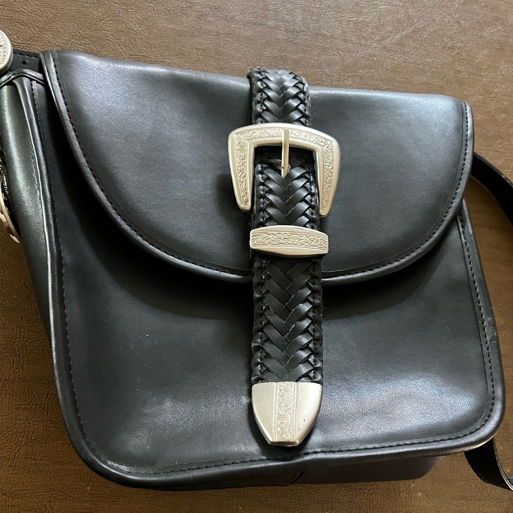 Studio Imports Black Leather Crossbody Handbag Silver Buckle Western Boho